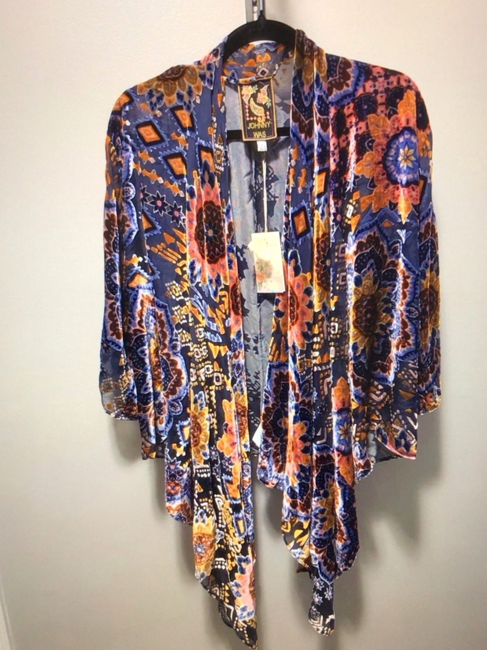 Johnny Was Velvet Wrap Cardigan - Blue Orange Multi